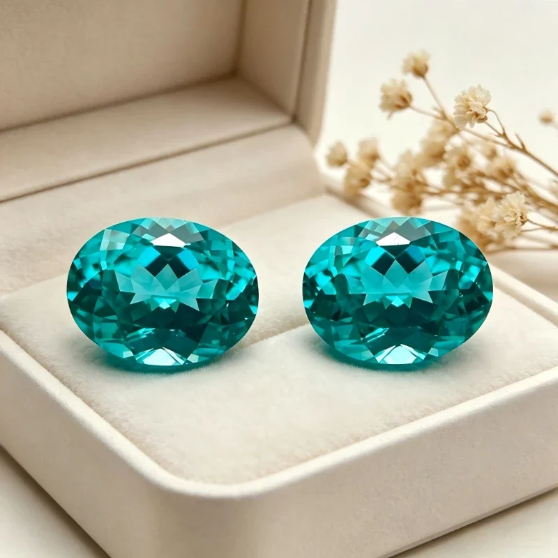 Paraiba Ovaler Künstlicher Edelstein in Neonblau mit Zertifikat, Handgeschliffen