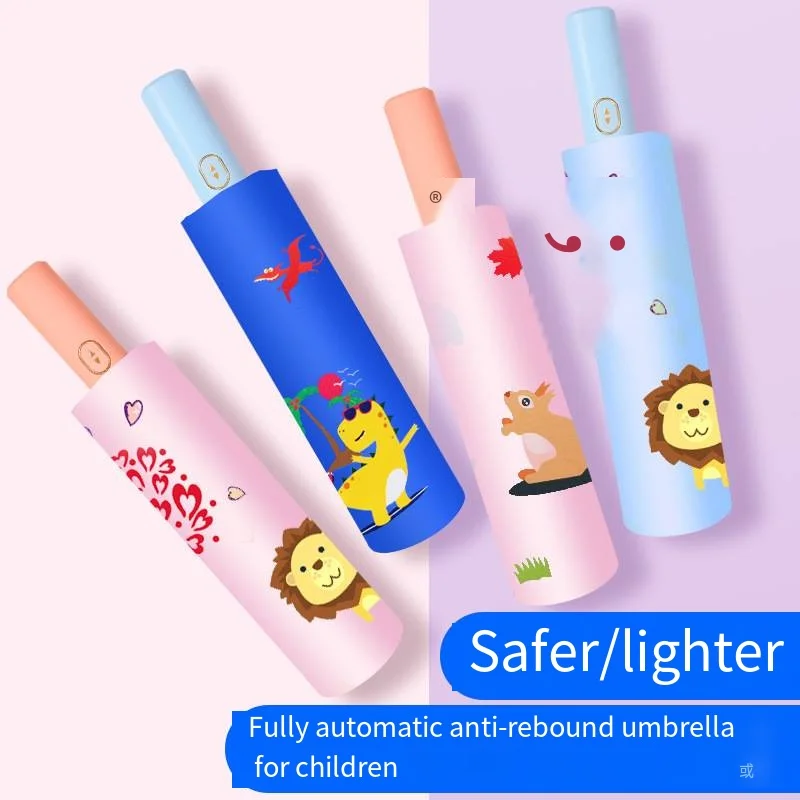 Children's Umbrella Cartoon  Automatic Kids Umbrella  Three Fold Compact Light UV Sunscreen Rainly Reflect Light Edge Unbrella