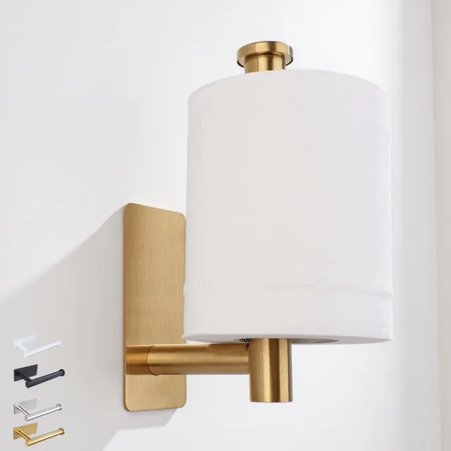 Porte-papier adhésif en acier inoxydable brossé or noir blanc support cuisine salle de bains papier toilette serviette rouleau étagère mouchoirs accrocher 1