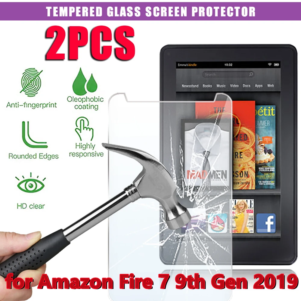 

2Pcs Tempered Glass for Amazon Fire 7 9th Gen 2019 9H 0.3mm Screen Protective Film Anti-Scratch Hardness Tablet Tempered Glass