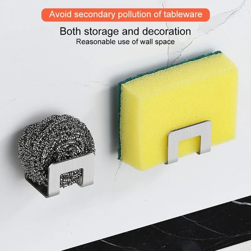 Kitchen Storage Rack Sink Sponge Holder Stainless Steel Sink Tray Drainer Rack Kitchen Sink Sponge Holders Self Adhesive Hook Storage Holder Kitchen Wire Rag Organizer