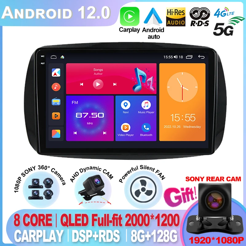 Per Mercedes Smart 453 Fortwo 2014 - 2020 Android 12 2Din Autoradio Lettore Multimediale Scree Gps 1280*720 Wifi 4G Rds Carplay