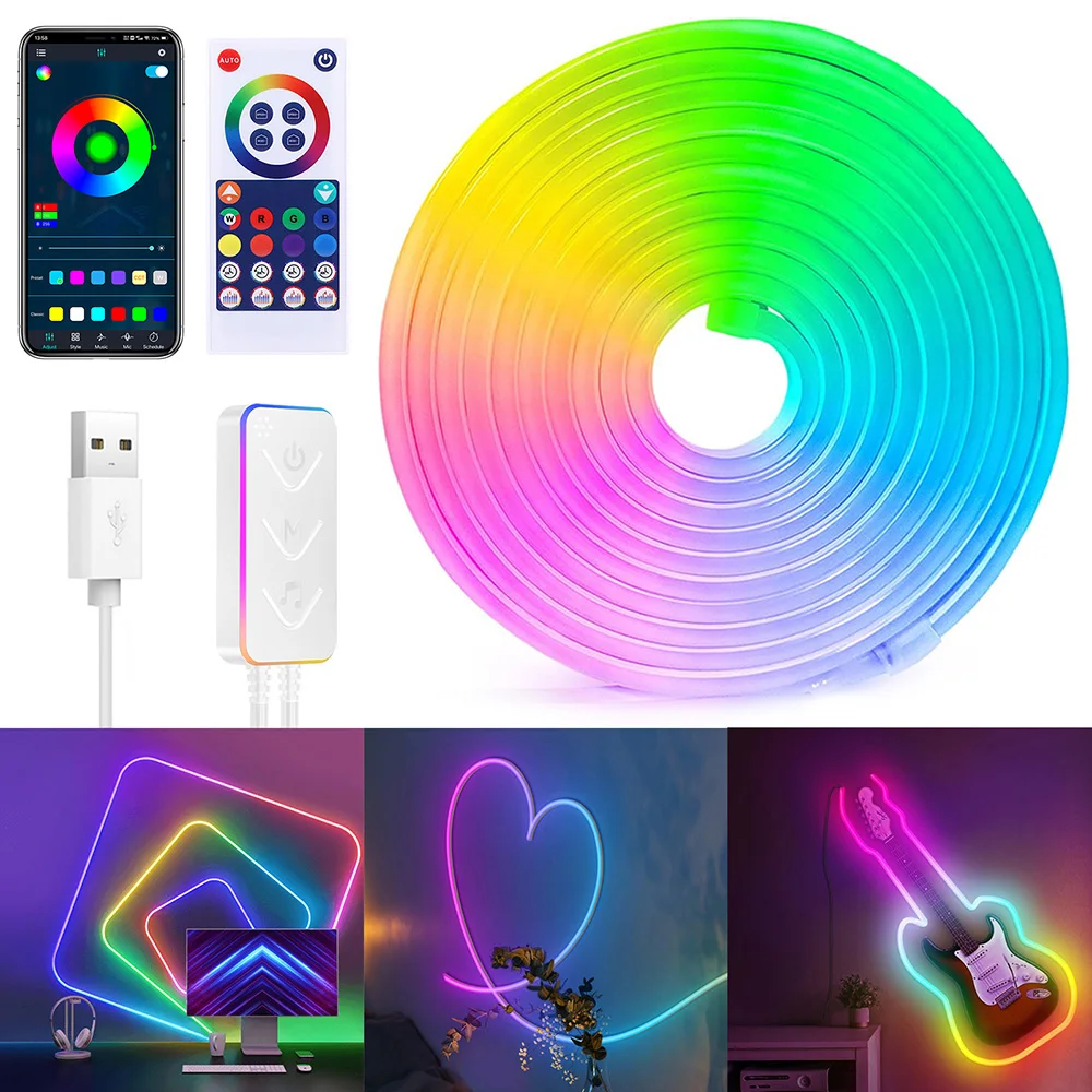 3M RGBIC LED Neon Rope Light Strip Music Sync Bluetooth APP Control TV Backlight DIY Gaming Ambient Lighting Party Decoration bluetooth led strips smd5050 phone control neon ice lighting music sync lamp for bedroom decoration tv backlight dc5v room decor