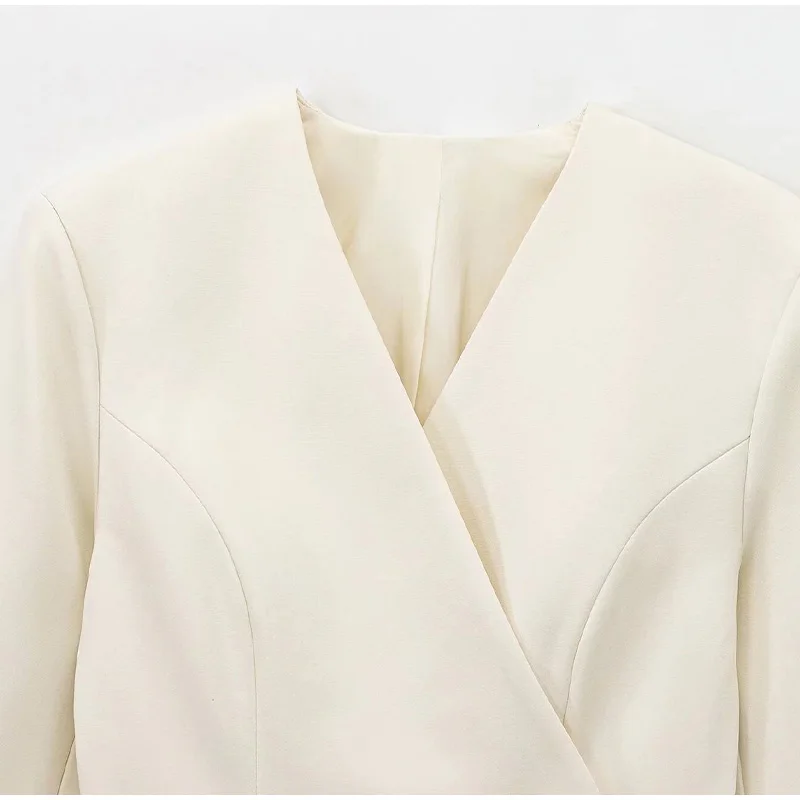 Chaqueta de traje con cinturón fino para mujer, cuello en V, hebilla, manga larga, color liso, primavera 2025, para mujer, para ir al trabajo, ropa de abrigo de cintura alta, nueva