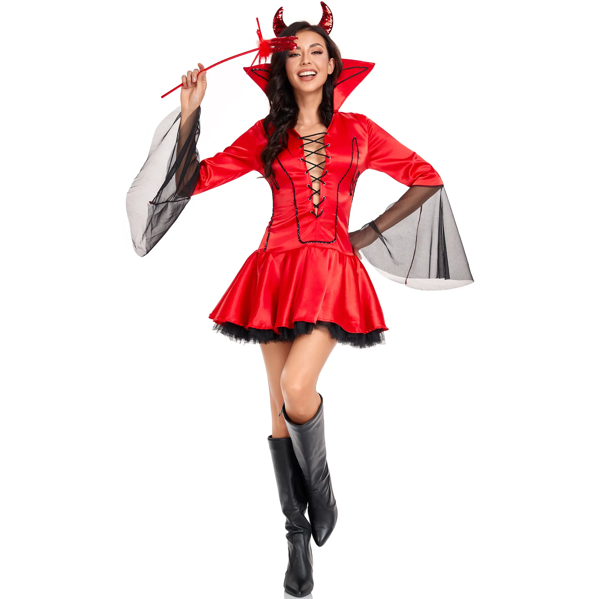 Halloween Devil Costume Women's Vampire Queen Game Uniform Role Playing COS Set