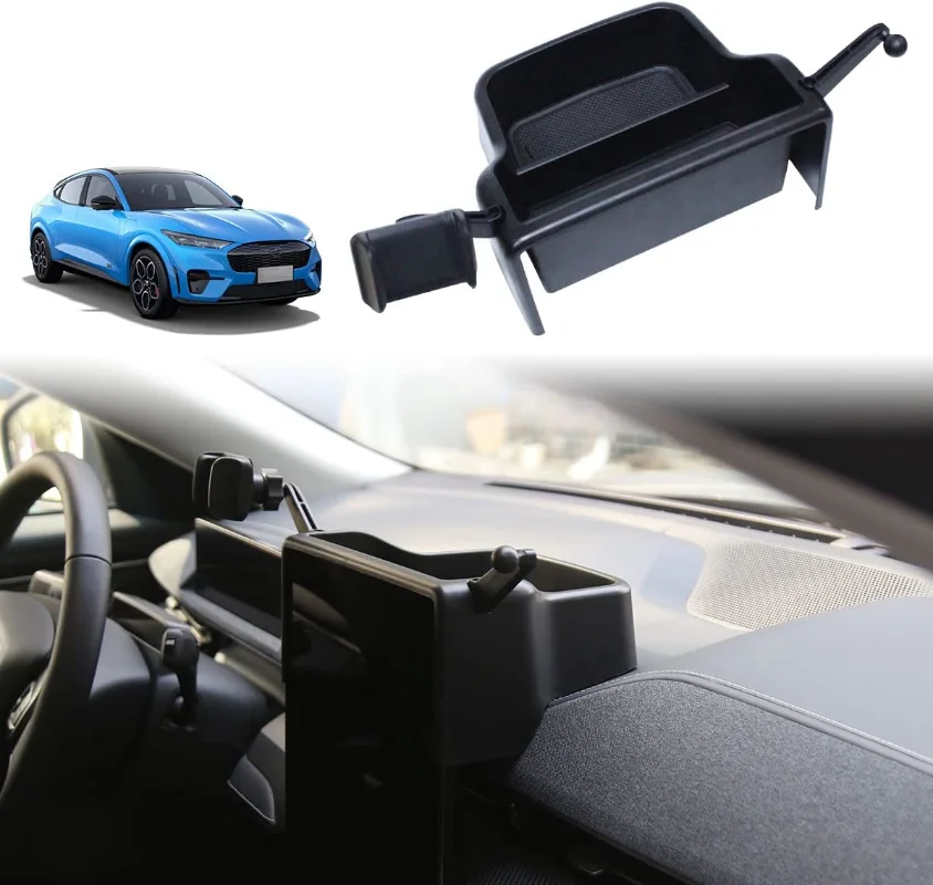 

Для Mustang Mach E 2023 2022 центральная консоль коробка для хранения лоток вращающийся держатель для телефона органайзер для приборной панели аксессуары