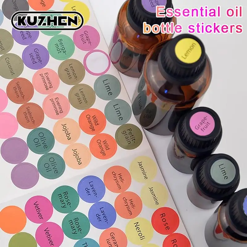 

1Set 192 Pcs Pre-Printed Essential Oil Bottles Cap Lid Labels Round Circle Stickers Colorful For ALL Young Living Oils