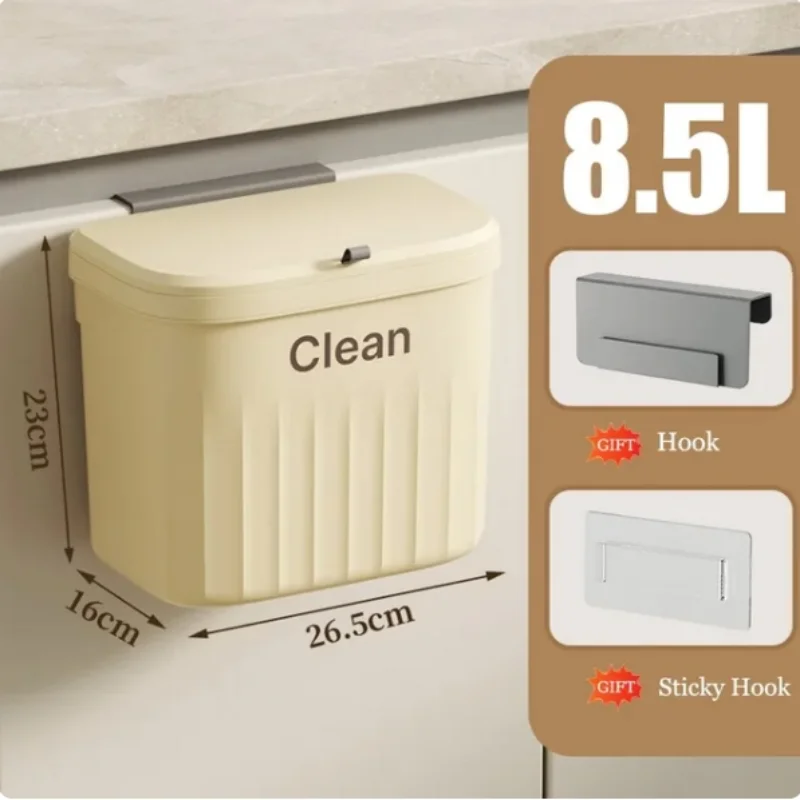 Kitchen Trash Can Wall Mounted Hanging Trash Bin With Lid Garbage Can for Cabinet Under Sink Waste Garbage Compost Bin 8.5/12L