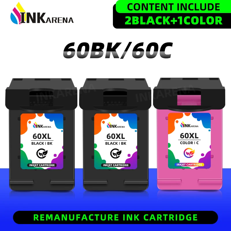 

Inkarena Replacement nk Cartridge For HP 60 60XL for Deskjet F4440 F4480 F4435 F4580 4500 5500 D110A D5560 F2430 ENVY120 Printer