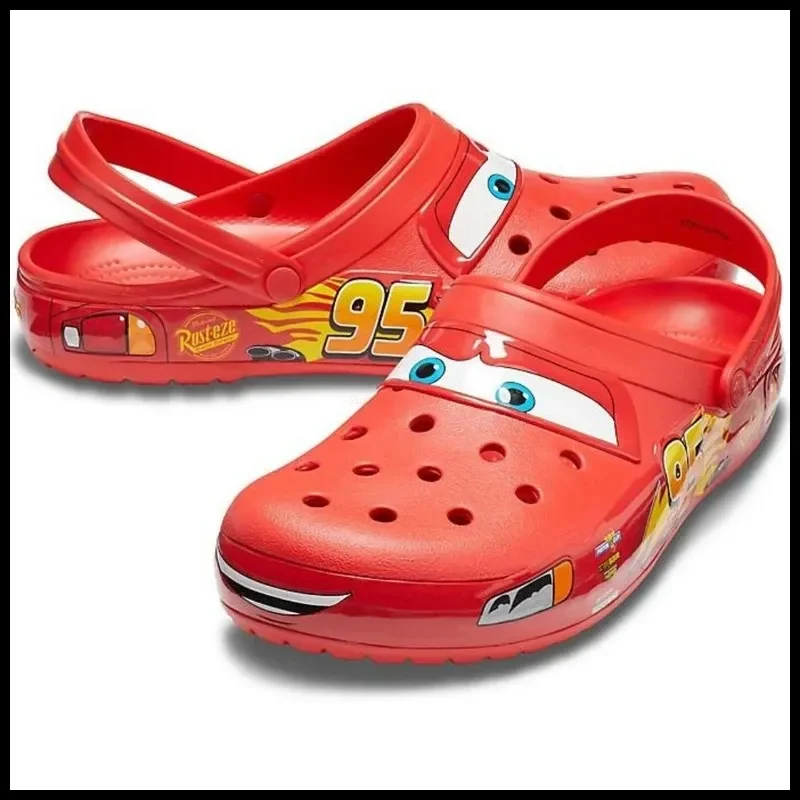 

Туфли Disney New Lightning Mcqueen Pixar Мультяшные, однотонные водонепроницаемые пляжные тапочки, сандалии, Повседневная дышащая обувь с запахом на щиколотке, подарок