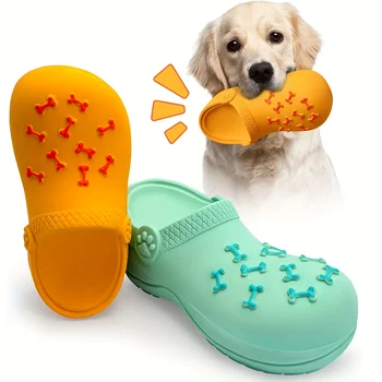 1pc Interactive Squeaky Dog Toy for Aggressive Chewers - Durable Rubber Slippers-Shaped Chew Toy with "I Love You" Design