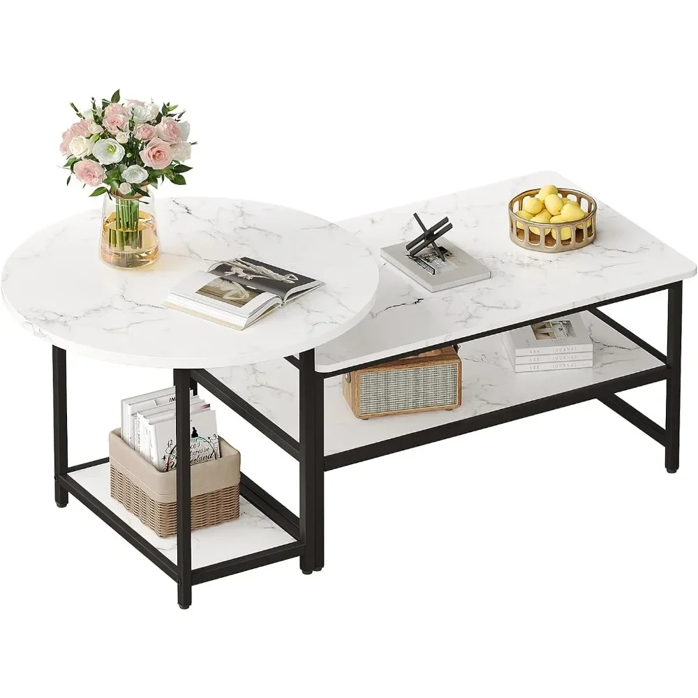 

Coffee Table Modern Coffee Tables for Living Room Detachable 2 Small Coffee Tables Faux White Marble Free Shipping