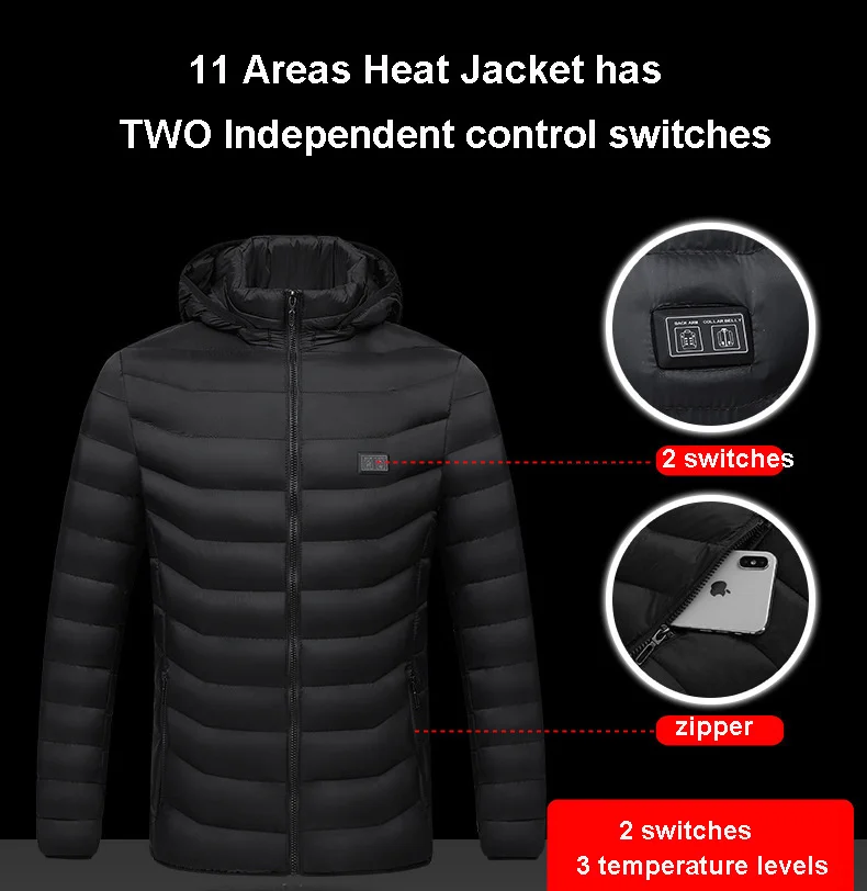 19/11/4 Area USB Electric Heating Jacket Winter Women Men Heated Jacket Warm Thermal Jacket Coat Heated Vest super hot Jackets