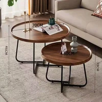 Ensemble de tables basses gigognes 50 cm + 70 cm, tables d'appoint rondes en noyer avec table centrale moderne cannelée pour salon, bureau, balcon 3