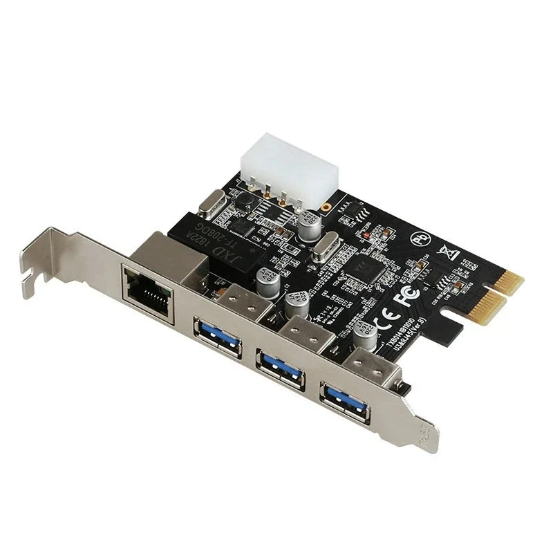 

PCIe to External 3 ports USB 3.0 RJ45 Gigabit Ethernet Network card LAN Combo PCI express card with 4P power supply