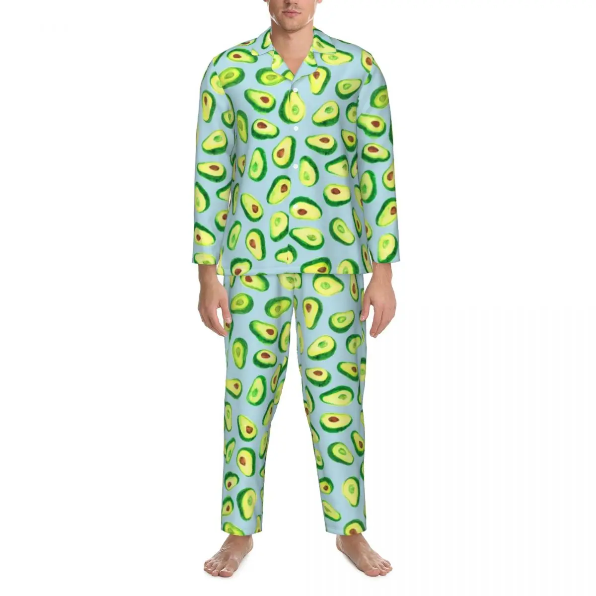 

Avocado Love Sleepwear Autumn Kawaii Fruit Print Loose Oversize Pajama Sets Man Long Sleeve Cute Soft Night Custom Nightwear