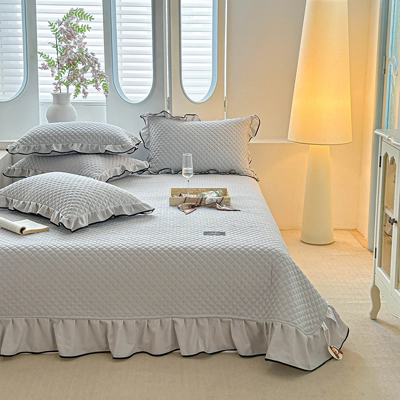 1개 퀼트 침대 커버 또는 3개 침대보 세트 사계절용 솔리드 러플 두꺼운 침대 ..