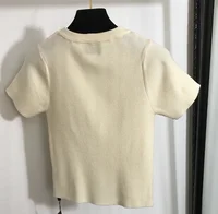 Women S Jacquard Knitted Top Short Sleeve Basic Solid Color Round Neck Slim Fit Top European.jpg