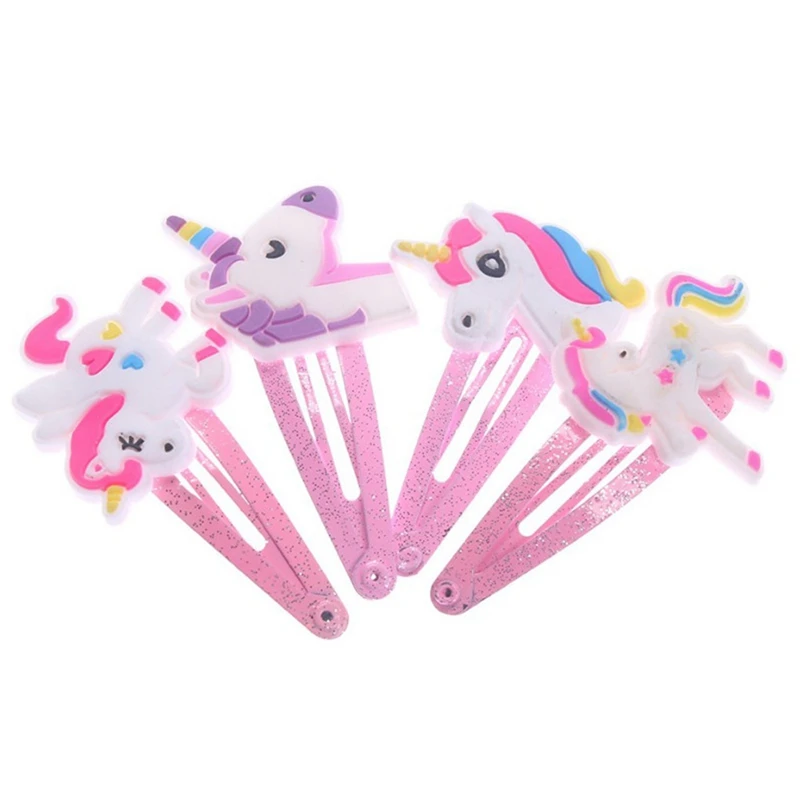 

4pcs/lot Pink Unicorn Horse Hair Clips Lovely Animal Silicone Cartoon Hairpins Girls Hair Accessories Barrette Headwear