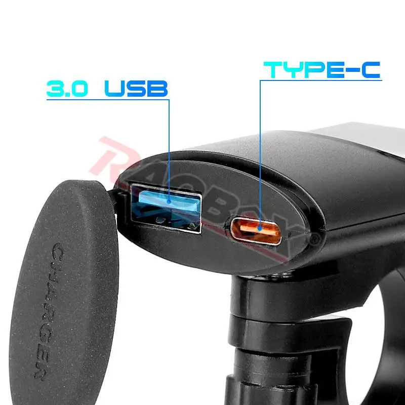 오토바이 ATV 고속 충전 듀얼 고속 충전기, PD + qc3.0, 12V 24V, 자동차 전화 패드, 내비게이션 GPS 슬림 A + C QC3.0 충전기, 22mm