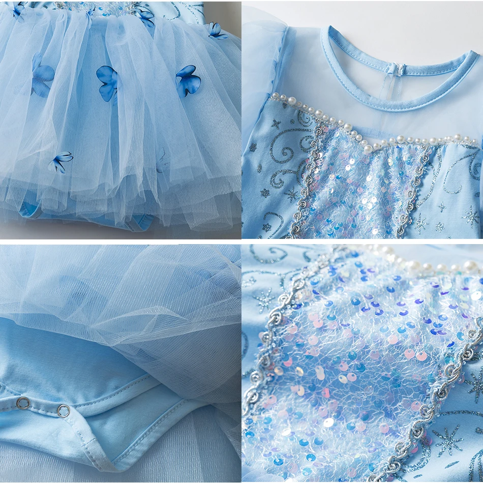 Abito Da Principessa Cenerentola Per Bambine – Vestito Blu Con Farfalla, Cosplay E Ballo Di Fine Anno, Taglie 3-8 Anni - 2
