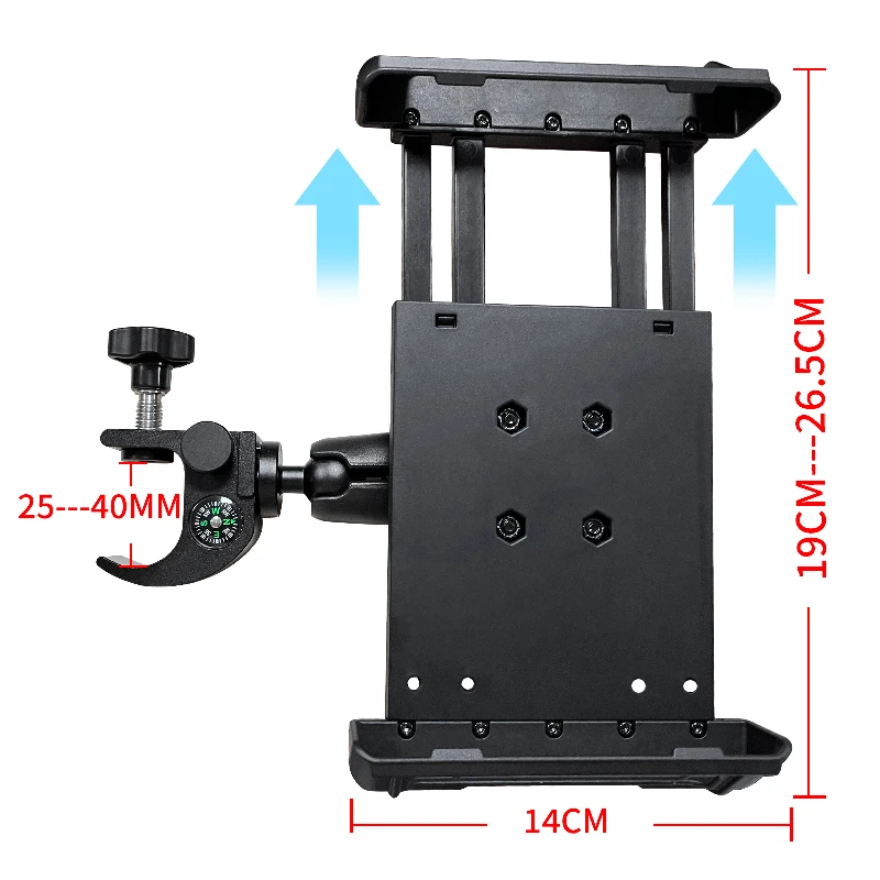 ตัวหนีบเสาคุณภาพสูงสีดำ พร้อมที่ยึดโทรศัพท์แบบยูนิเวอร์แซล ขาตั้งแบบแบน สำหรับเก็บข้อมูล GPS และเครื่องวัดมุมแบบ Total Station 1