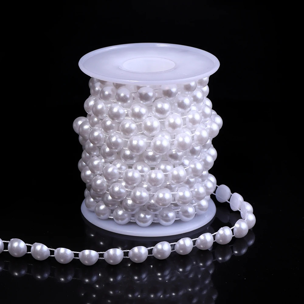 5 yards/rolle ABS Imitation Perle Halbrunde Perlen Kette 4-10mm Baumwolle Faden Perlen Kette für Hochzeit Party Weihnachten Dekoration – Detail 10