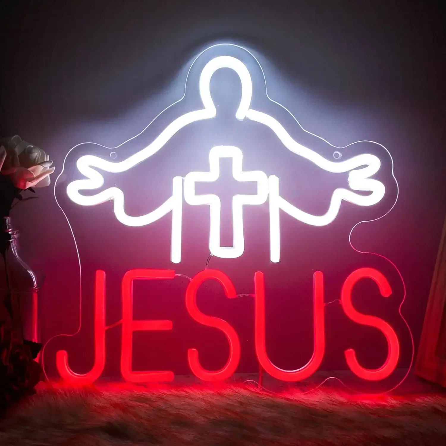 Cross Jesus Neon Sign For Wall Decor LED Neon Lights For Home Bedroom Decor USB Powered LED Lights For Room Decor Kids Gifts