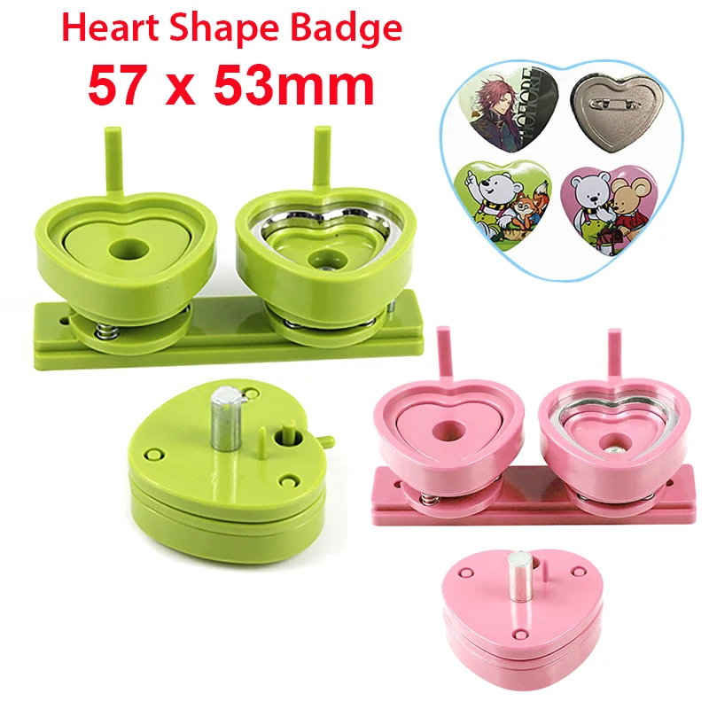 57*53mm Pink Button Badge Maker Machine Interchangeable Die Mould Heart Shape Badge Punching Die DIY Badges Gifts Green