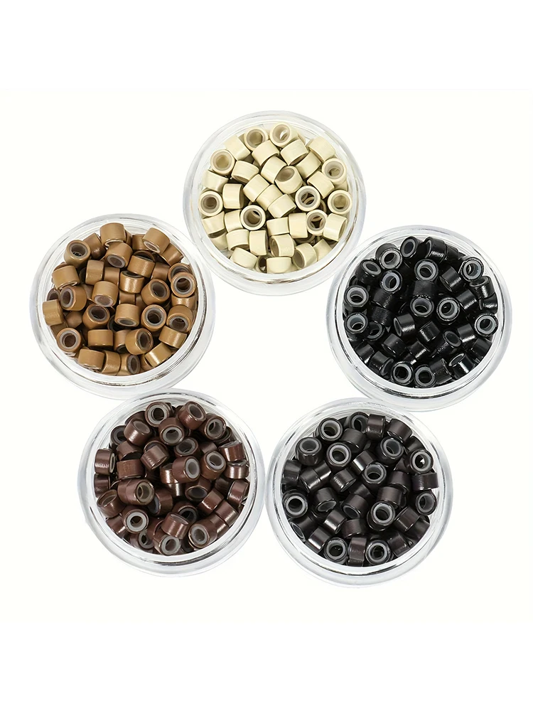 100/250Pcs 헤어 익스텐션용 마이크로 링 비즈 실리콘 라이닝된 멀티 컬러 링..