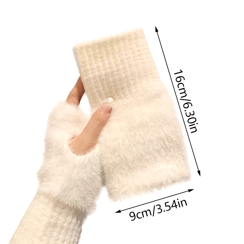 Autumn Winter Soft Mink Fleece Half Finger Gloves Women Plush Knitted Fingerless Gloves Wrist Mittens Driving Writting Gloves Image 9