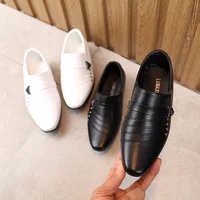 туфли Boy's Leather Shoes Spring Autumn Pointed Toe Formal Dress Shoes British Style Black White Kids Shoes Party Wedding Flats 1