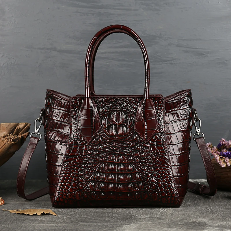  Crocodile Print Handbag for Women, Genuine Leather