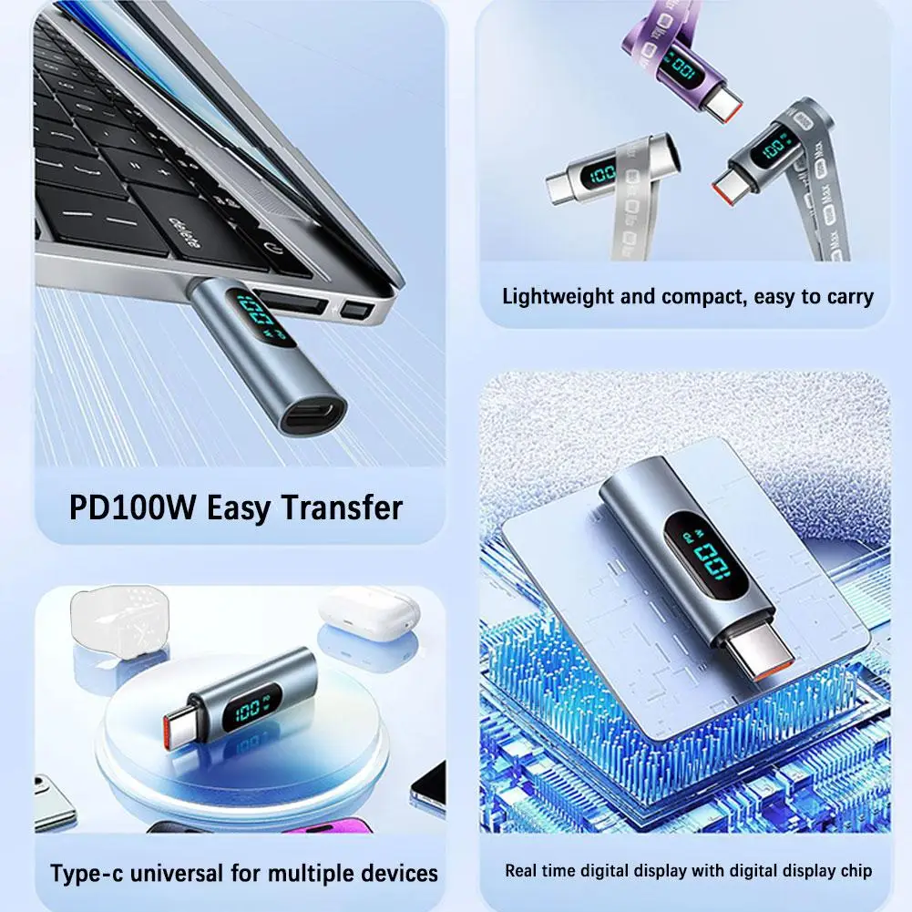 Digital Display USB C To Type C OTG Adapter 100W Fast Charge Converter for Phone Air Pro Laptop USB-C Adapter