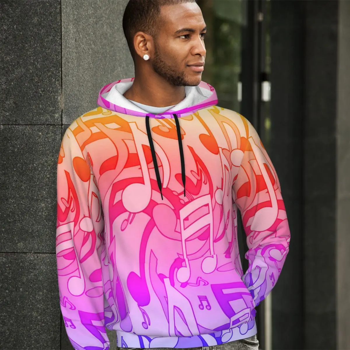 

Lively Music Notes Loose Hoodies Men Ombre Print Streetwear Pullover Hoodie Harajuku Comfortable Hooded Sweatshirts Plus Size