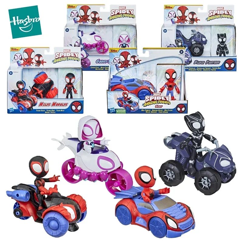 

4inch Hasbro Marvel Spidey and His Amazing Friends Action Figure Spiderman Miles Morales Kids Toys Car Ghost-spider Black Pather