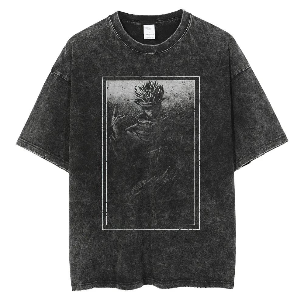 Men Vintage T-shirt Harajuku Anime Graphic Print T-Shirt Streetwear Summer Short Sleeve Cotton Washed Tees t shirt cotton t shirt