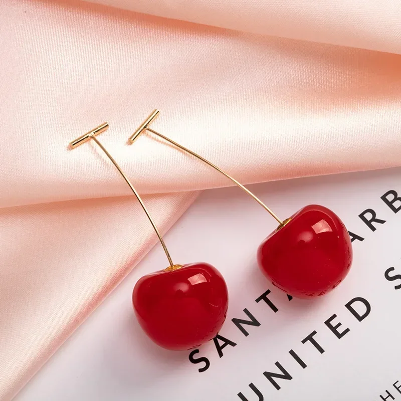 Earrings LATS New Cute Simulation Red Cherry for Women Girl Sweet Resin Student Fruit Fashion Jewelry Gift
