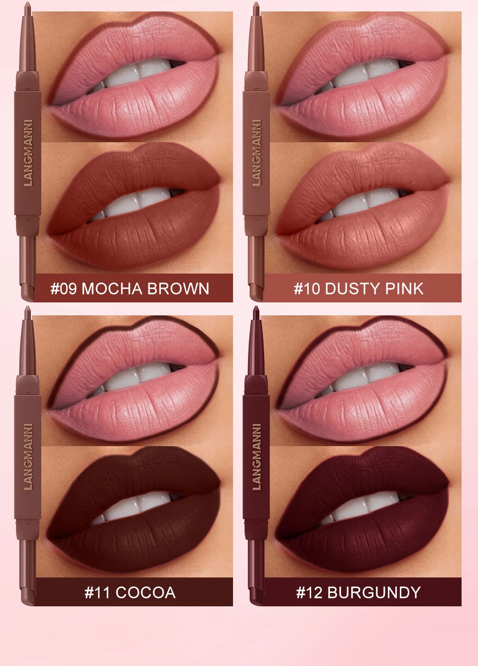 Double Ended Rose Nude Matte Lip Liner Waterproof Long Lasting_voghion.com