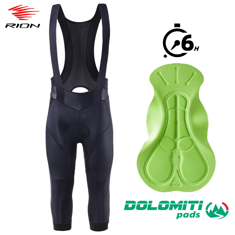 RION Men Cycling Bib Shorts 3/4 Pants Bicycle Tights Pro MTB Road Bike Clothes Riding Braces Dolomiti 6H Long Distance Riding Cycling Bib Shorts