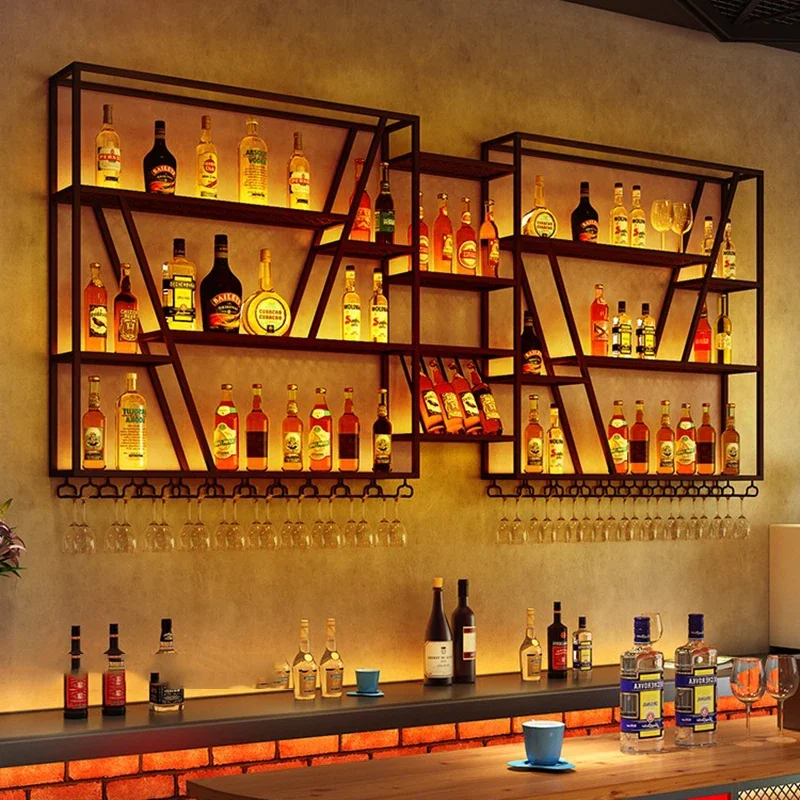 Modern Metal Shelf Bar Cabinet Display Liquor Bottle Wine Cabinets Hanging Whisky Storage Armario Para Vinos Liquor Furniture