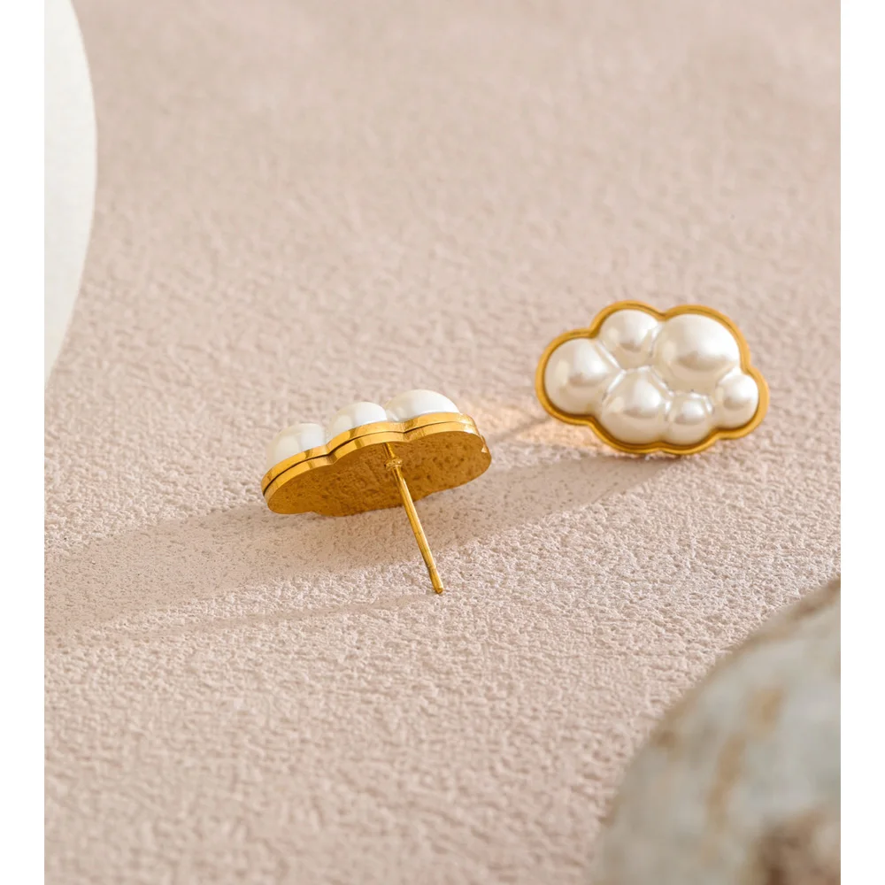 Yhpup Simulated Pearls Cloud Stud Earrings Women Stainless Steel