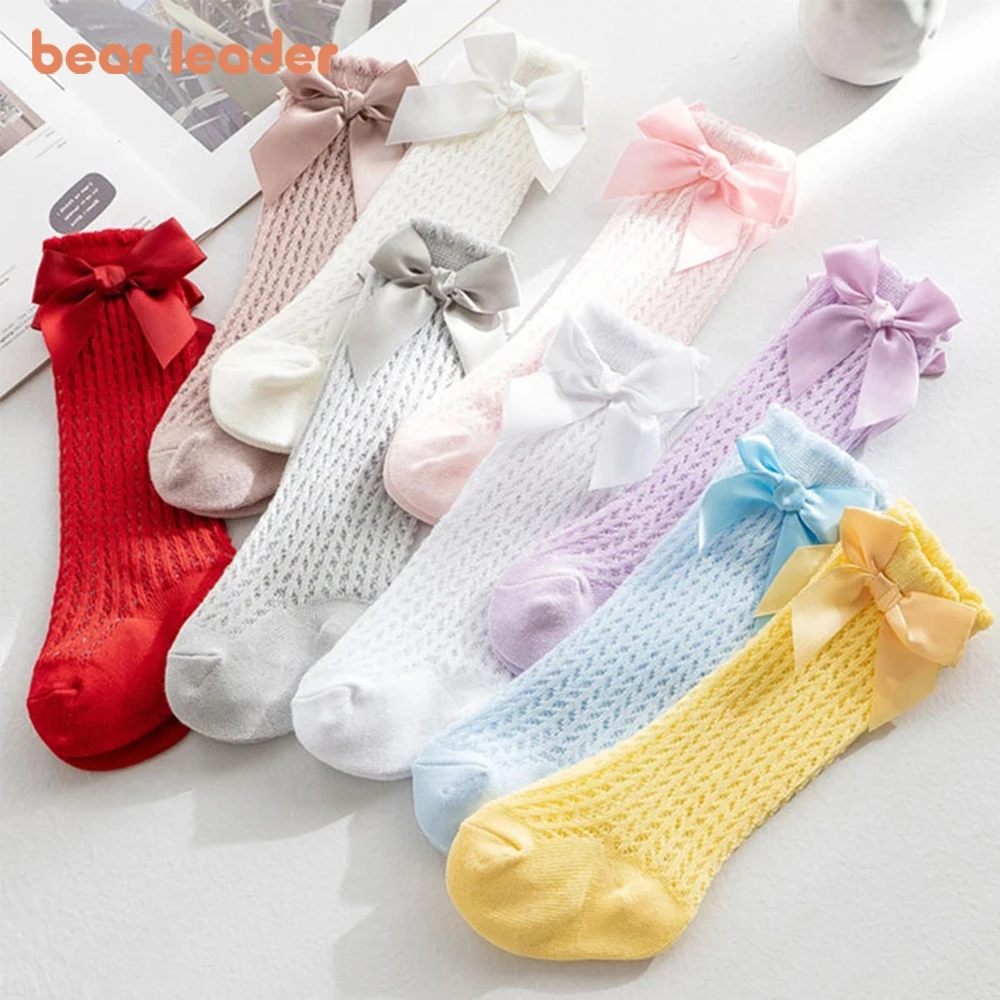 

Bear Leader 2022 New Spring and Summer New Baby Baby Socks Spain Big Bow Fashion Cute Girl Mesh Tube Socks Knee Loose Socks