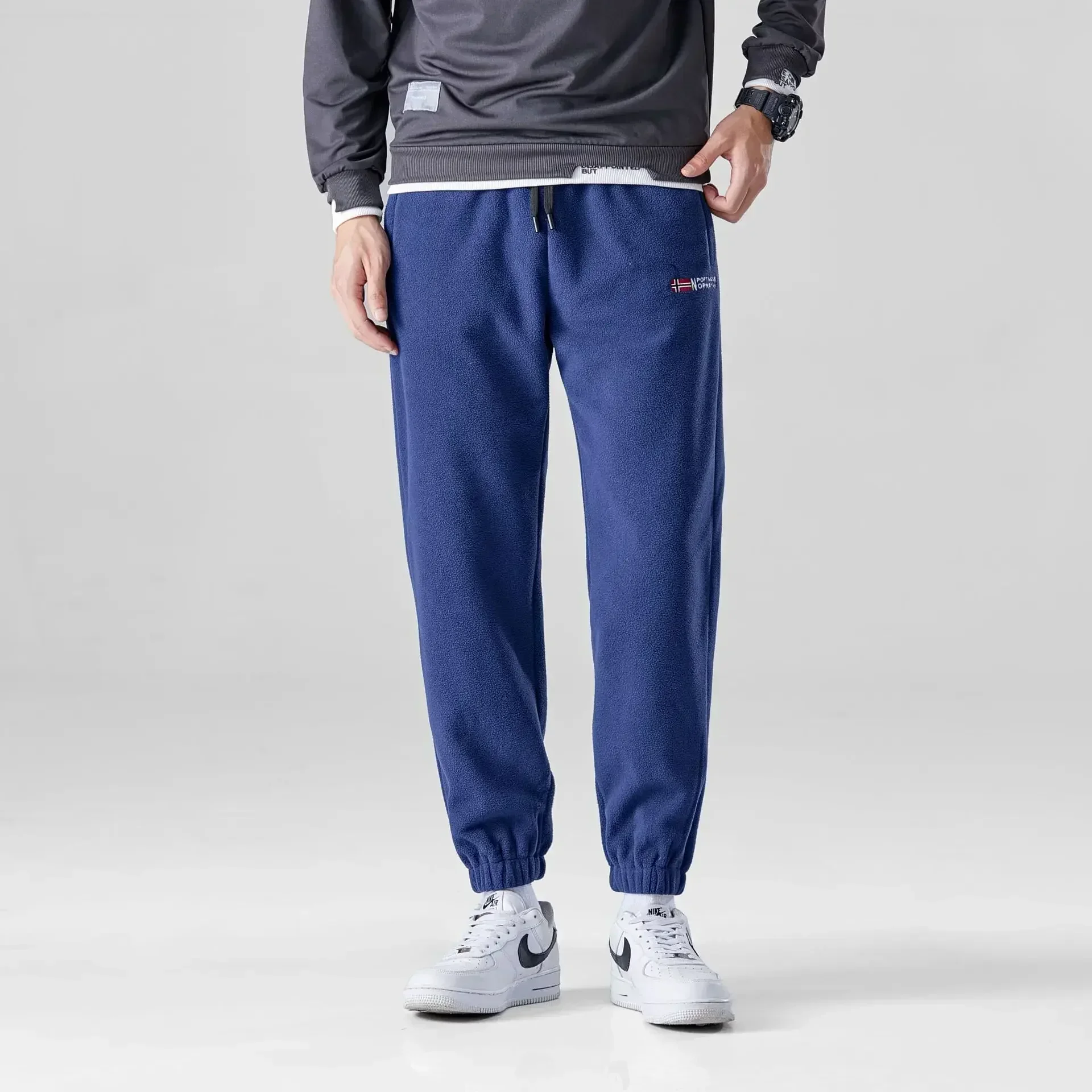 Winter  New Men's Pants Thickened Fleece Warm Pants Solid Color Casual Outdoor Polar Trousers Loose Men Joggers Sweatpants 5