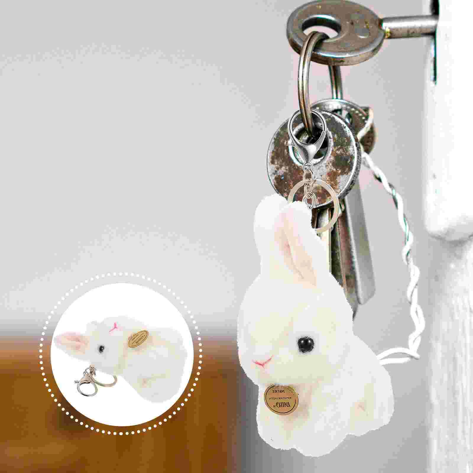 

Rabbit Keychain Backpack Pendants Plush Bag Ring Adorable Bunny Chains Stuffed Portable Hanging Decors