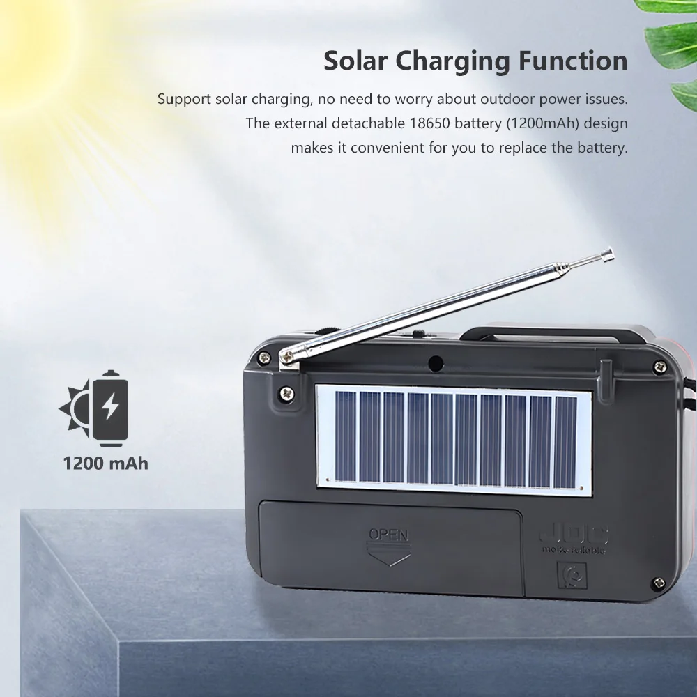 Portable Car FM Radio Solar Rechargeable Radio Bluetooth Speaker Radio Support USB TF Card MP3 Music Player Telescopic Antenna