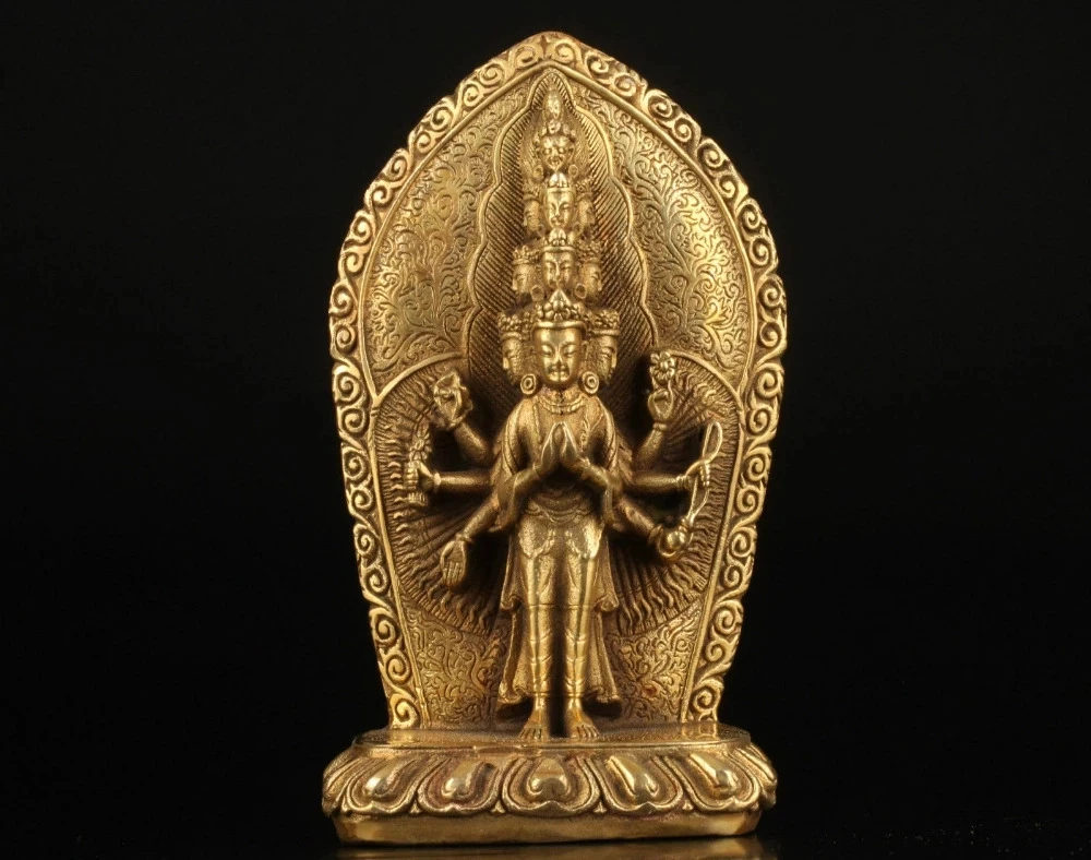 

Китайская коллекция латунная буддистская статуя Kwan-yin