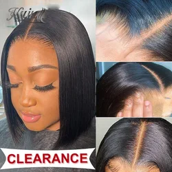 Clearance Sale 13x5x1 T Part Wig Indian Straight Short Bob Wig Lace Front Human Hair Wig PrePlucked 130% Middle Part Lace Wig