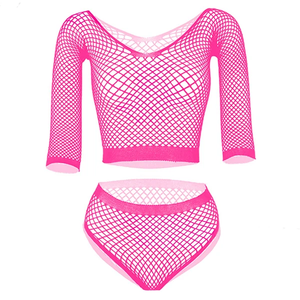 Weibliche Lange Ärmel Fantasie Dessous Sets Babydoll Versuchung Stripper Kleidung Sexy Frauen Bikini Plus Größe Fishnet_voghion.com