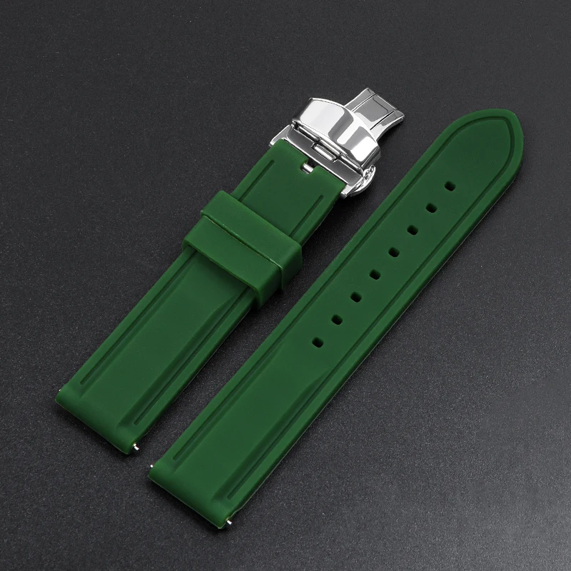 Sporty Silicone Watch Strap with Stainless Steel Butterfly Clasp